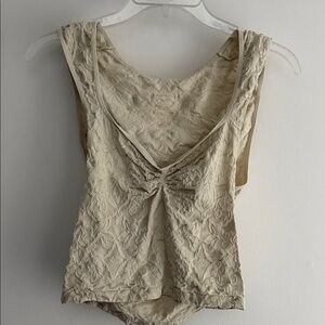 Textured Cream Sleeveless Top with Bow